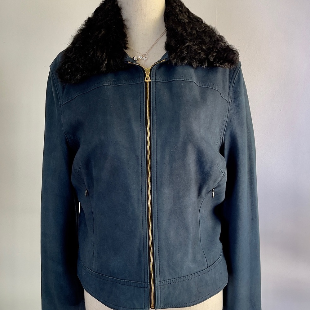 L’Agence Suede and Fur Collar Short Jacket Coat Sz 8